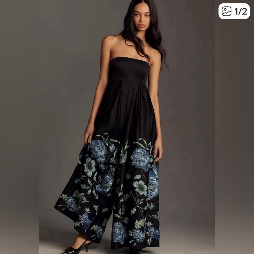 Hutch Black Jumpsuit with Green Embroidery